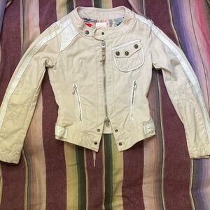 Diesel cream and white Night Riders cavas moto jacket